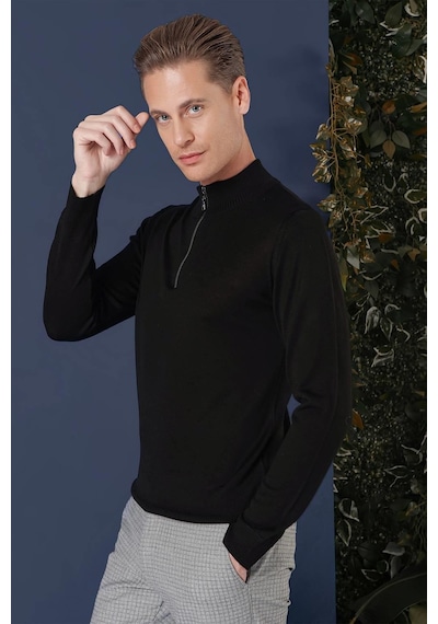 Efor Tr 861 Slim Fit Siyah Klasik Triko Siyah