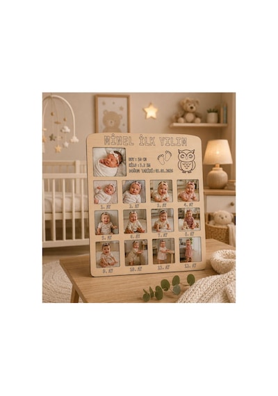Arliadesign Kişiye Özel İlk Yılım Ahşap Fotoğraf Çerçevesi - 12 Aylık Bebek Anı Panosu 3 Mm Mdf