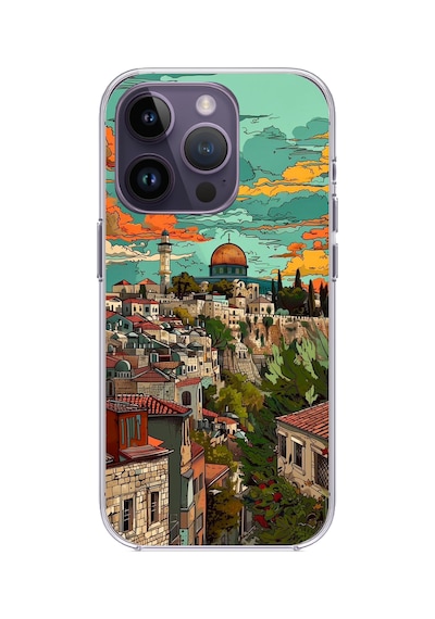 Apple Uyumlu iPhone 14 Pro Max  Özgür Filistin Ve Kubbetüs Sahra Baskılı Silikon Kılıf Renkli