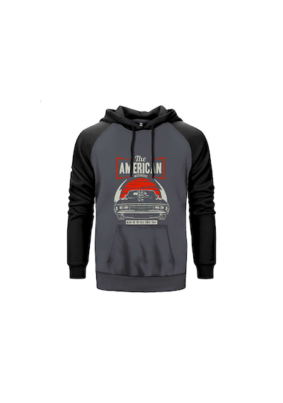 Amerikan Muscle Car Gri Renk Reglan Kol Sweatshirt Gri