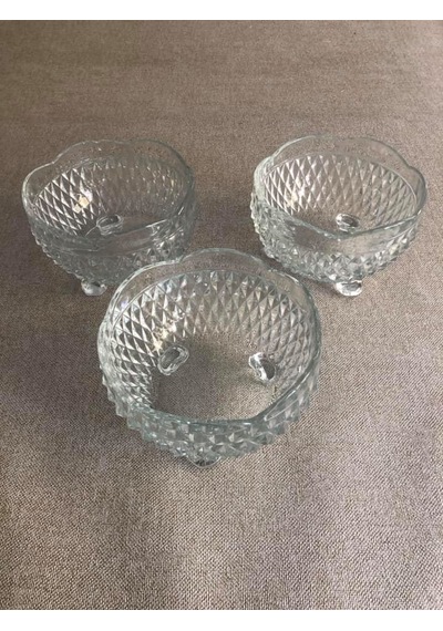 Vintage 3 Adet Kesme Cam Kristal Şekerlik