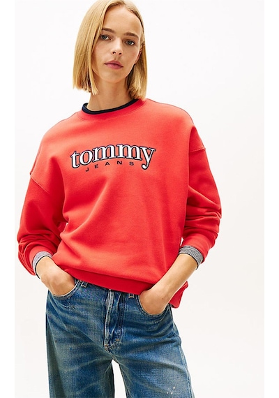 Tommy Hilfiger Kadın Tjw Boxy Tommy Applique Bisiklet Yaka Kazak-12522 Ateş Kırmızı
