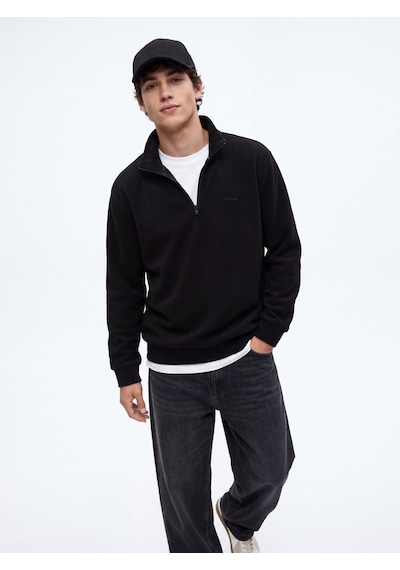 LTB Regular Fit Dik Yaka Polar Siyah Sweatshırt