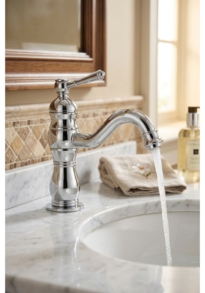 Rustik Lavabo Bataryası Krom Kısa Krom Gümüş