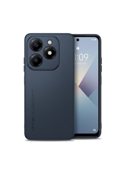 Tekno Tecno Spark 20 Kj5n Uyumlu Parmak İzi Bırakmaz Deri Görünümlü Silikon Kılıf Kamera Korumalı Lacivert