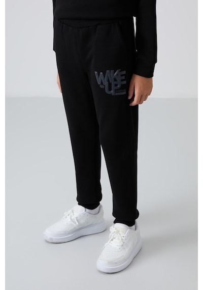 Tommylife Tommy Life Siyah Pamuklu Kalın İçi Tüylü Yumuşak Dokulu Standart Fit Baskılı Erkek Çocuk Eşofman Takım - 11253 Siyah