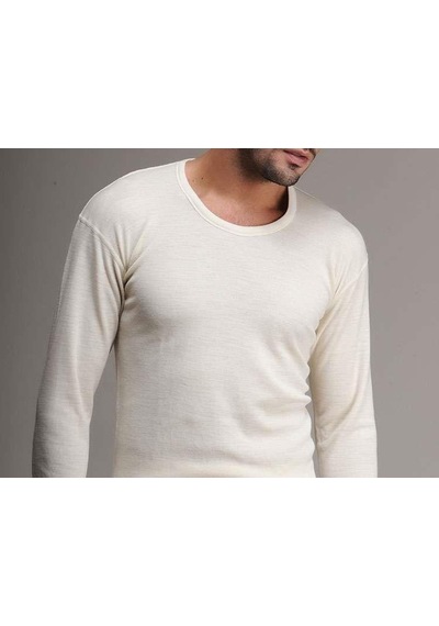 Hasyün Erkek Uzun Kollu Yün Fanila Bisiklet Yaka Içlik Woolmark S Krem