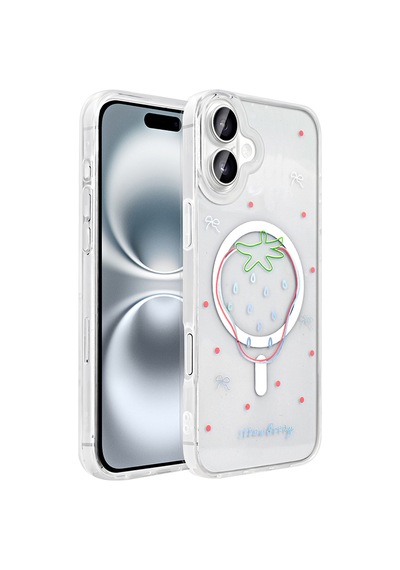 Techaks Apple Uyumlu iPhone 16 Kılıf M-safe Şarj Özellikli Şeffaf Zore Folk Sert Kapak - Fiyonk Beyaz