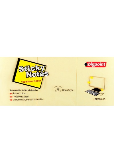 Bigpoint Yapışkanlı Not Kağıdı 3'lü 40x50mm Sarı 4'lü Paket