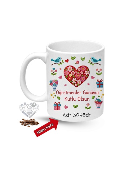 Öğretmenler Günü Hediyesi İsimli Baskılı Porselen Kupa Bardak Beyaz