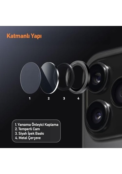 İphone 17 Pro Max İle Uyumlu Metal 9h Kamera Lens Koruyucu Turuncu