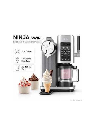 Ninja Swirl By Creami Soft Serve Dondurma Makinesi 13 Programlı Frozen Yoğurt Sorbe Milkshake Ev Tipi Soğuk Tatlı Cihazı 800 W Premium