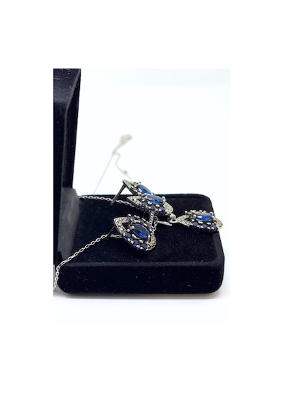 Oya Silver Lacivert Işıltılı Gümüş Damla Markazit Set&takım