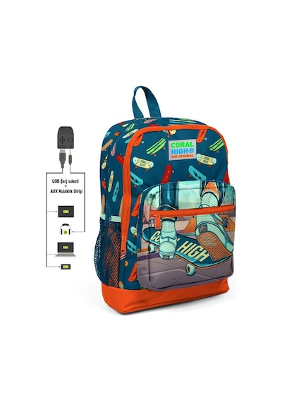Coral High Kaykay Baskılı Erkek Çocuk İlkokul Çanta Seti - USB Çı
