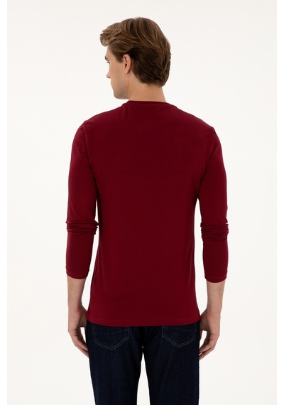 U.S. Polo Assn. Erkek Slim Fit Bisiklet Yaka Bordo Basic Sweatshirt 50307762-VR014