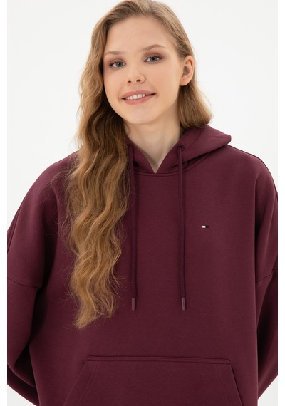 U.S. Polo Assn. Kadın Bordo Şardonlu Kapüşonlu Sweatshırt 50313567-VR177