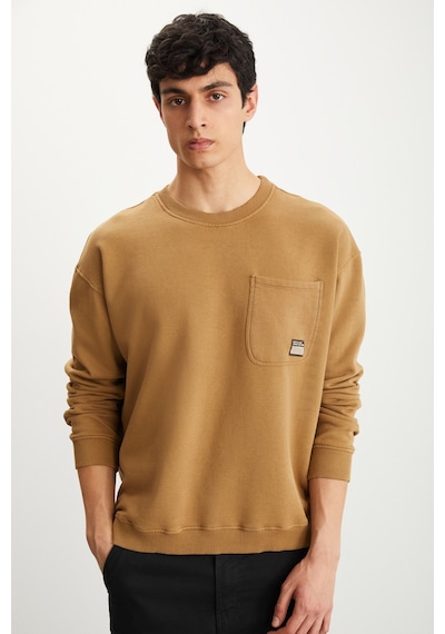 Grimelange Dımıtrı Erkek Soluk Efektlı Ceplı Süs Etiketli Oversıze Fit Haki Sweatshirt