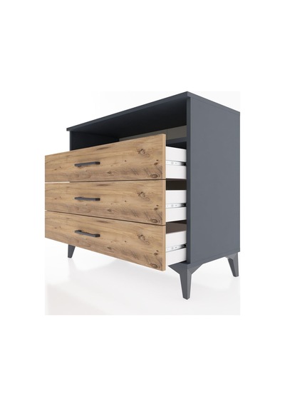 Hyperion Şifonyer Tek Raflı 3 Çekmeceli 88x44x80 Antrasit-çam Antrasit