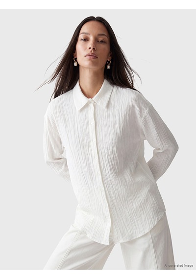 Lcw Everyday Beyaz Dokulu Oversize Kadın Gömlek