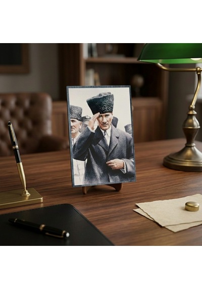 Atatürk Masaüstü Ahşap Tablo - Kabartmalı Baskı Şık Hediyelik 11x16 Cm No 2 3 Parça