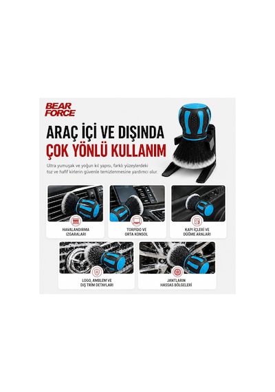 Robeve Bear Force Xl Ultra Yumuşak Oto Detay Fırçası Araç Iç Ve Dış Temizlik Fırçası Ergonomik Tutuş Çizmeden Temizlik Stand Dahil Jant, Havalandırma, Torpido Ve Detay Temizleme Fırçası