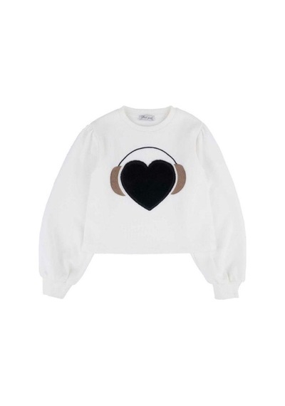 Kız Çocuk Kalpli Peluş Sweatshirt-13494 Ekru