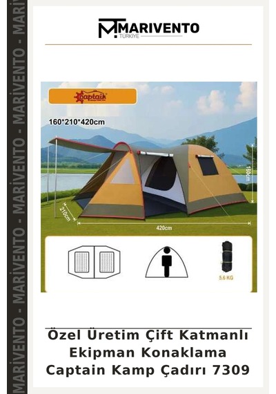 Özel Üretim Çift Katmanlı Ekipman Konaklama Captain Kamp Çadırı 7309 Standart