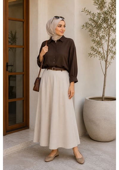 Maşuka Oversize Rahat Kalıp Uzun Kollu Keten Günlük Şık Kadın Gömlek - Tunik Acı Kahve Acı Kahve Maşuka Oversize Rahat Kalıp Uzun Kollu Keten Günlük Şık Kadın Gömlek - Tunik Acı Kahve Acı Kahve