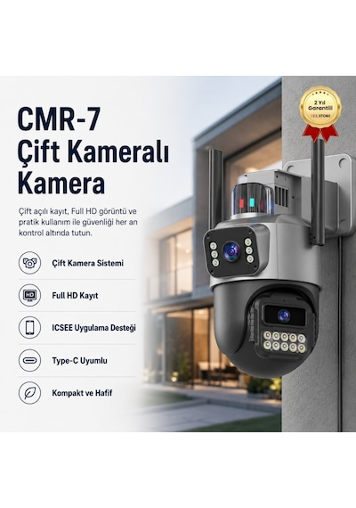 Cmr 7 Çift Kameralı 1080p Görüntü Kalitesi Dış Mekan Uyumlu Su Geçirmez Sensörlü Güvenlik Kamerası -1067
