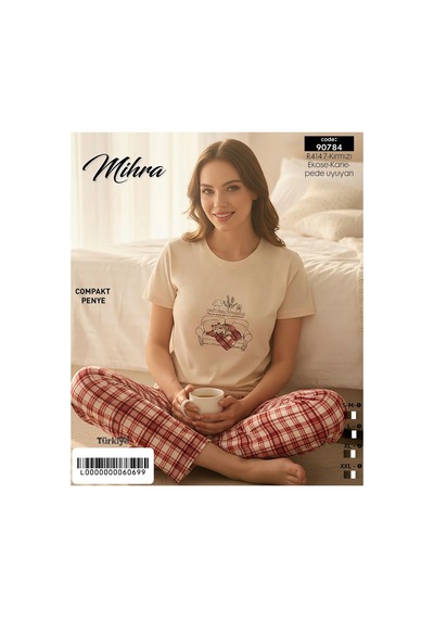 Mihra Kadın Compakt Penye Bisiklet Yaka Kısa Kol İnce Pijama Takımı 90784e - 1 Adet Ekru