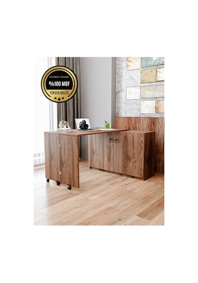 Flor Çalışma Masası Dolaplı Açılır Katlanır Masa Mdf Kahverengi Flor Çalışma Masası Dolaplı Açılır Katlanır Masa Mdf Kahverengi