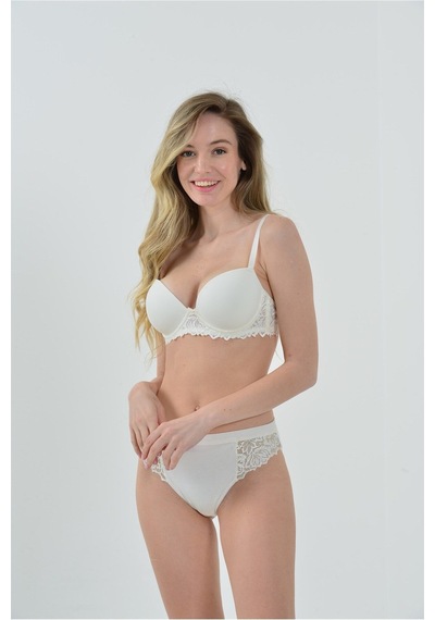Magic Form Klasik Düz Dantel Detaylı Push Up Destekli Sütyen Ekru - 512786613 Ekru