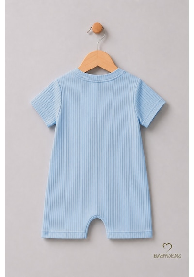 Babyden's Erkek Bebek Ayıcık Baskılı Kısa Kollu %100 Pamuk Yazlık Bebek Tulumu Yenidoğan Günlük Tulum 0-9 Ay Bebe Mavi