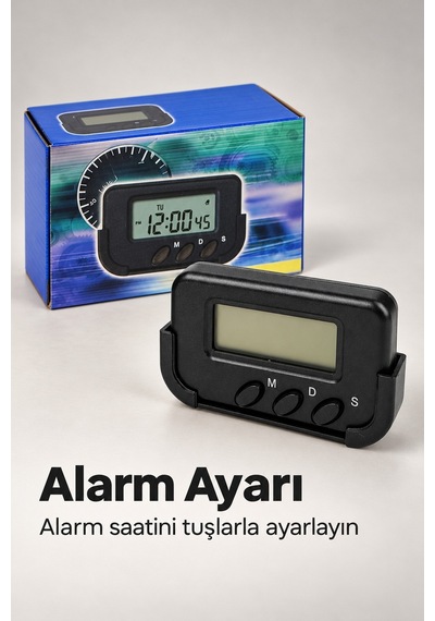 Alarm Ve Kronometre Özellikli Araç İçi Dijital Saat Çok Renkli