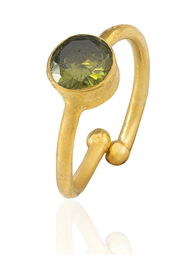 Kadir Jewellery 22 Ayar Altın Kaplama Zirkon Taşlı Ayarlanabilir Kadın Minimal Yüzük Açık Yeşil