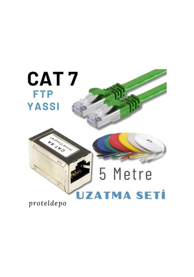 Irenıs 5 Metre, Yeşil Cat7 Kablo Yassı Ftp Ethernet Network Lan Ağ Kablo Ve Ekleyici