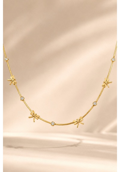 Balenbi Kadın Yusufçuk Figürlü Zirkon Taşlı Gold Renk 40+5 Cm Kararmaz Çelik Kolye 1077 Altın