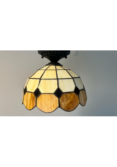 Yüceeller Tavan Vitray Avize 30 Cm 12" Kahverengi