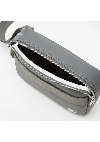 Lacoste Holiday Unisex Leather Bag 22 17 6 Hakiki Deri Ayarlanabilir Askılı Baskılı Unisex Postacı Çantası Gri