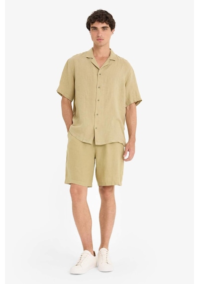 Defacto %100 Keten Relax Fit Bermuda Şort F4599ax25hskh497 Haki