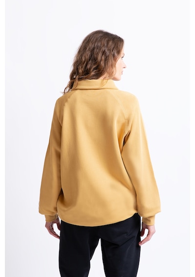 Polo Yaka Fermuarlı Organik Pamuklu Sweatshirt Hardal