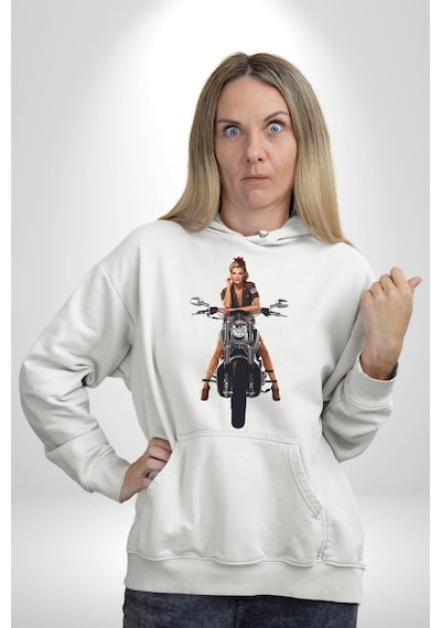 Motosiklet Kadın Kadın Erkek Beyaz Kapüşonlu Sweatshirt Hoodie Beyaz