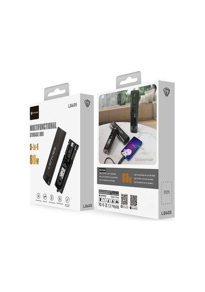 Lenyes Lb605 5in1 Type-c To Type-c Kablolu 60w Çevirici Adaptör Seti Saklama Kutusu Siyah