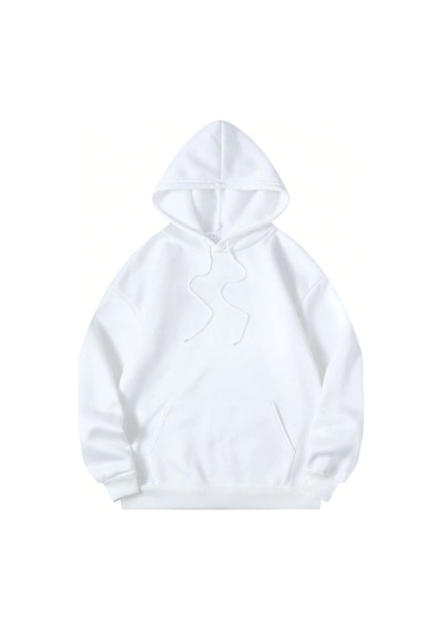 Tarzsokak Düz Renkli Baskılı Oversize Kapüşonlu Sweatshirt Beyaz