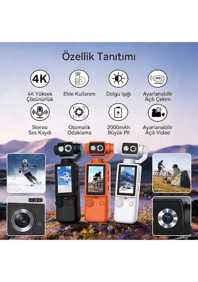 4k 1080p Yükek Çözünürlüklü 180 Açılı 2000mah Bataryalı Aksiyon Kamera Turuncu Renk