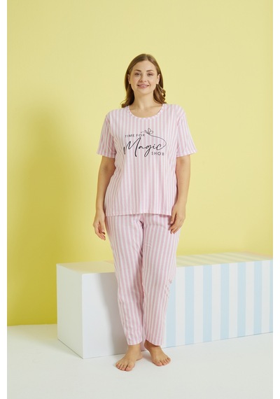 Siyah İnci Curve Büyük Beden Battal Boy Örme Pijama Takımı 24103609 Çok Renkli