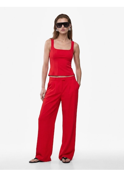 Koton Krep Scuba Kumaş Slim Fit Kolsuz Kare Yaka Bluz Kırmızı 6sak10298ek