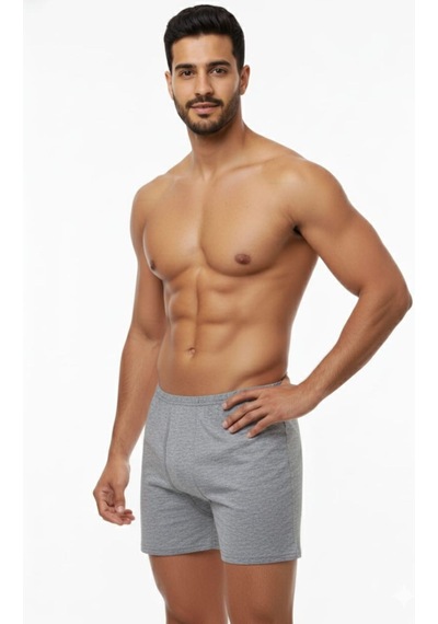 Enmodaiçgiyim 7 Adet Gri %100 Pamuk Rahat Kesim Erkek Paçalı Külot Boxer