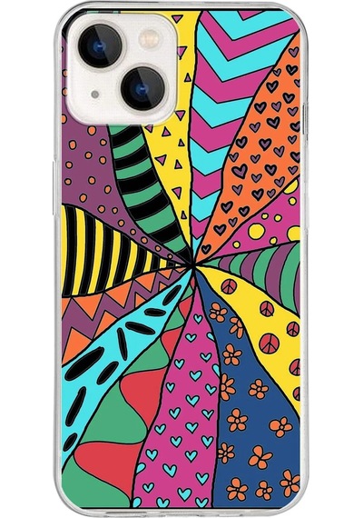 Apple Uyumlu iPhone 13 İle 1mm Slim Fit Retro Renkler 4 Baskılı Şeffaf Kılıf