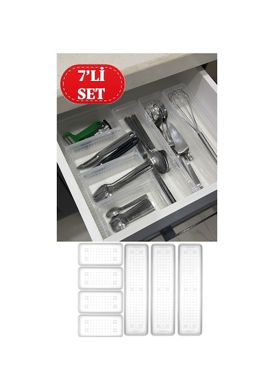 Bade 7'li Modüler Set 3+4 Kaşıklık Çekmece İçi Düzenleyici Çatal Kaşık Düzenleme Organizeri Plastik Diğer